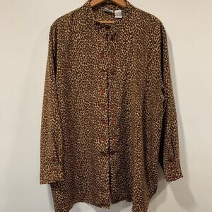 VTG Jacyln Smith Cheetah Print‎ Double Button Tunic Top Sz 20W Mobwife Flawed